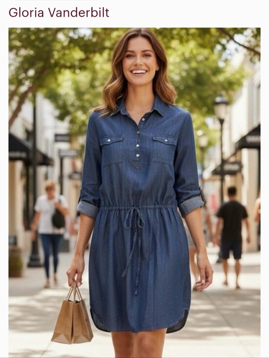 Gloria Vanderbilt Dresses & Skirts - Gloria Vanderbilt Chambray Drawstring Shirt Dress - Denim Blue